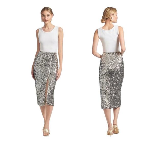 Sachin + Babi Silver Sequins Pearls Talisa Classic Pencil Midi Skirt Size 2 NWT - Picture 6 of 11